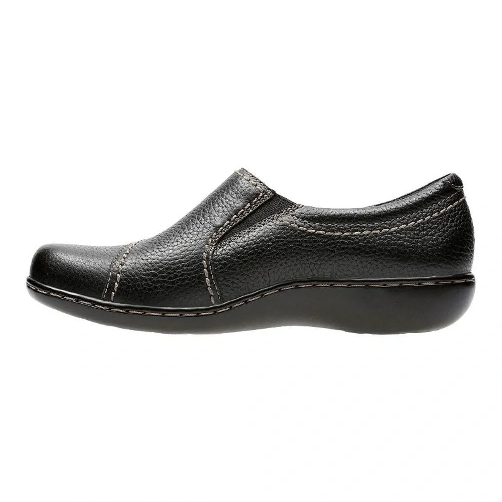 Clarks Ashland Effie Black Leather Slip-On Loafers Size 9 Comfort OrthoLite